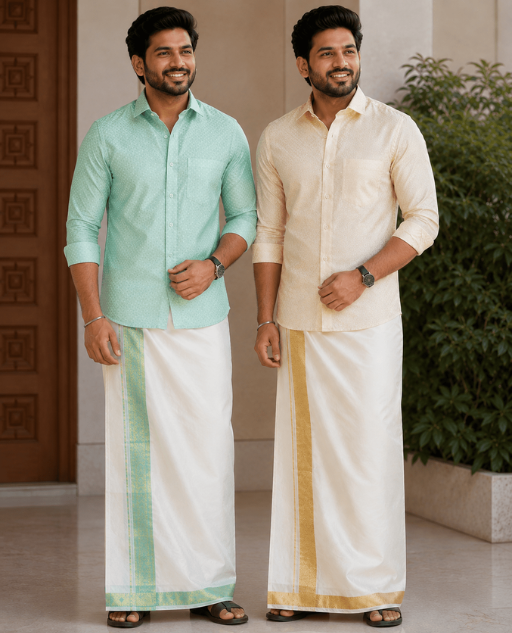 Men Tissue Shirt and Dhoti Set
